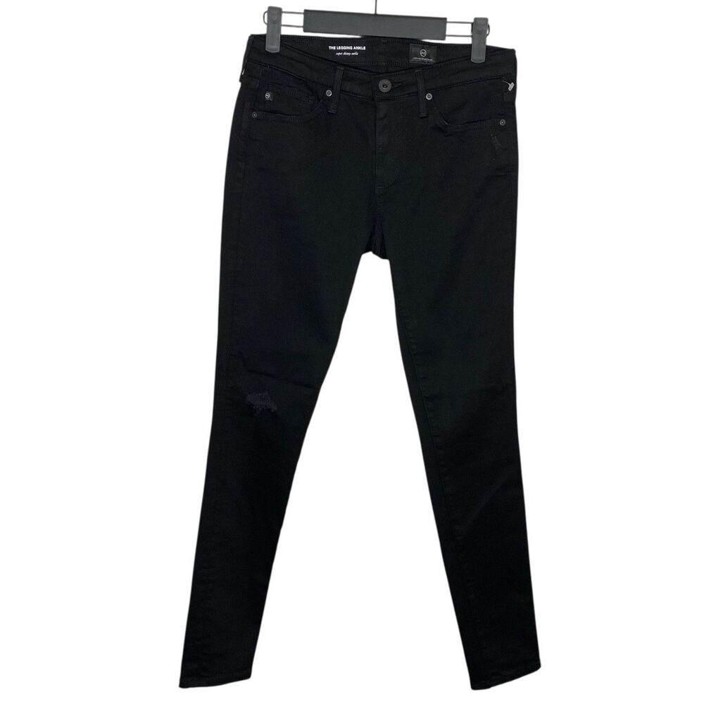 AG Jeans Womens 26 (27x29) Black Legging Pants Super Skinny Ankle Distressed NEW